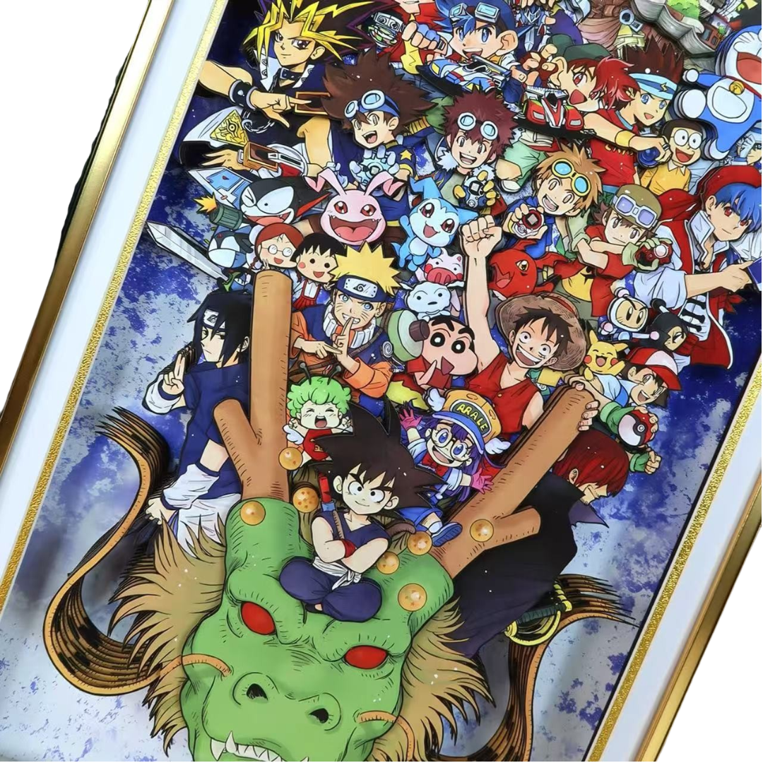 ANIME ALL-STARS CHARACTER COLLAGE 10-LAYER PANORAMIC DISPLAY FRAME