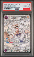 Psa 10 2025 ONE PIECE JAPANESE OP11-A FIST OF DIVINE SPEED #119 MONKEY D. LUFFY 3RD ANNIVERSARY-GOLD