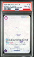 Psa 10 2025 ONE PIECE JAPANESE OP11-A FIST OF DIVINE SPEED #119 MONKEY D. LUFFY 3RD ANNIVERSARY-SILVER
