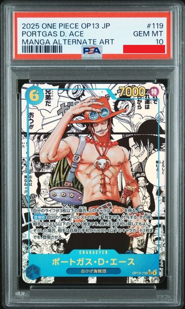 Psa 10 2025 ONE PIECE JAPANESE OP13-CARRYING ON HIS WILL #119 PORTGAS D. ACE MANGA ALTERNATE ART