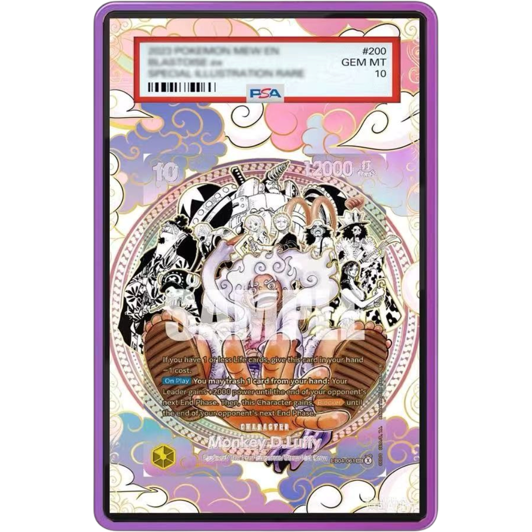 ONE PIECE Monkey D. Luffy Pirate Crew Super Alternate Art EB04-061 Extended Art PSA graded card display case with metal magnetic construction, tempered glass and UV-resistant protection.