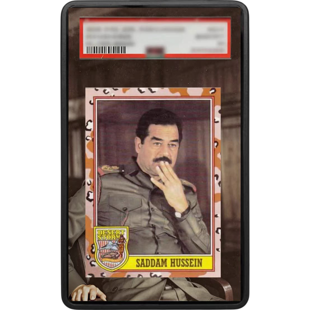 EXTENDED ART – 1991 Topps Desert Storm #189 Saddam Hussein