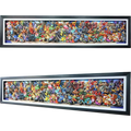 3D layer frame gaming collage wall art in a panoramic 29 x 122 cm black frame, featuring a colourful multi-character display for game room decor.