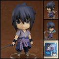 Sasuke Uchiha NARUTO chibi action figure with black hair, signature shinobi outfit, Sharingan-inspired details, character accessories, and clear display base.