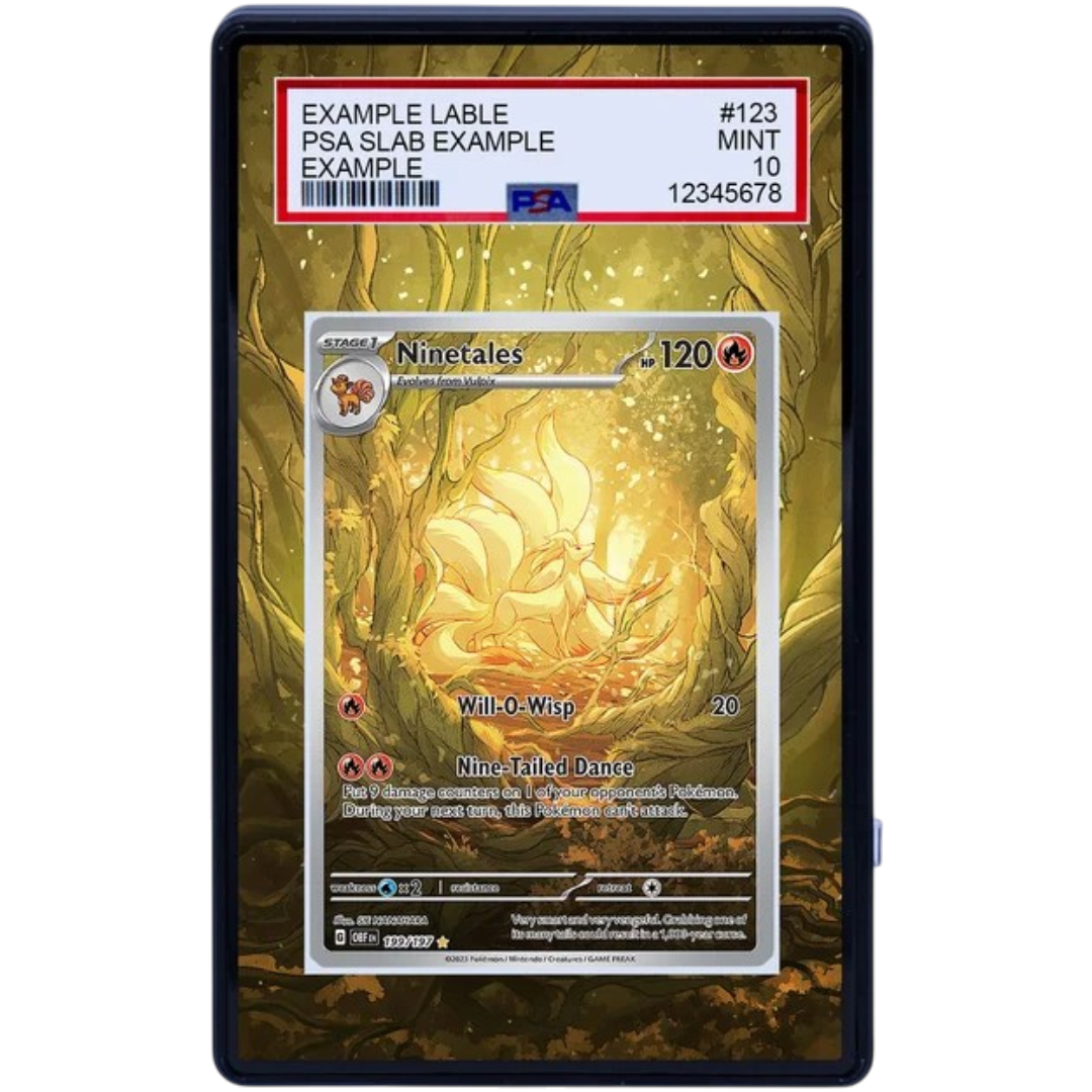 NINETALES 199/197 Pokémon Obsidian Flames Extended Art panel for a premium graded card display case.