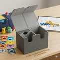 Gray card storage box with customizable deck storage 