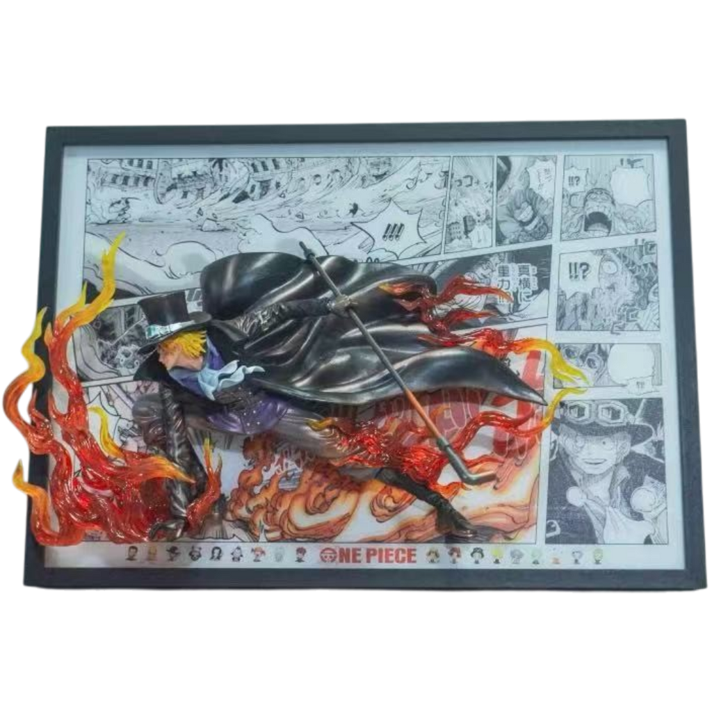 One Piece Sabo 3D LED Display Frame with Statue