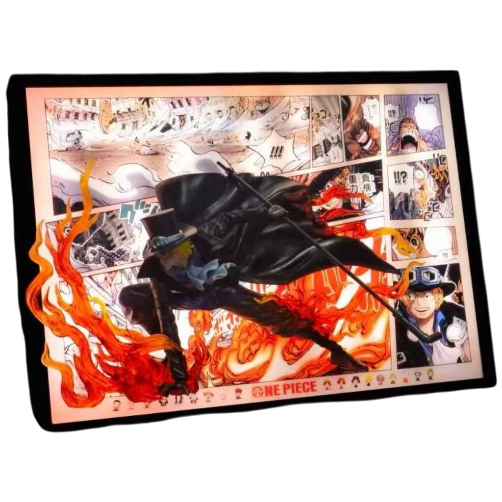 One Piece Sabo 3D LED Display Frame with Statue