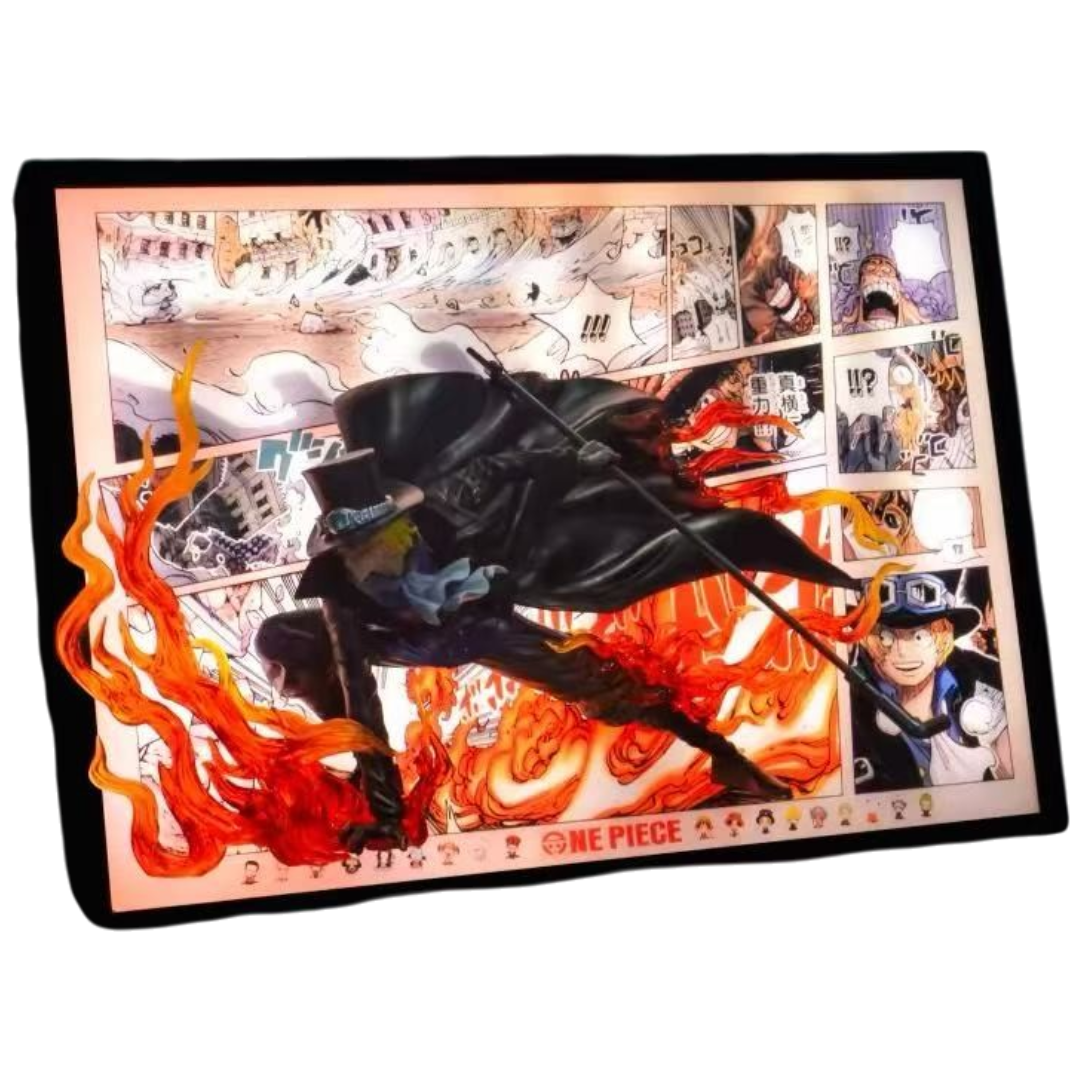 One Piece Sabo 3D LED Display Frame with Statue
