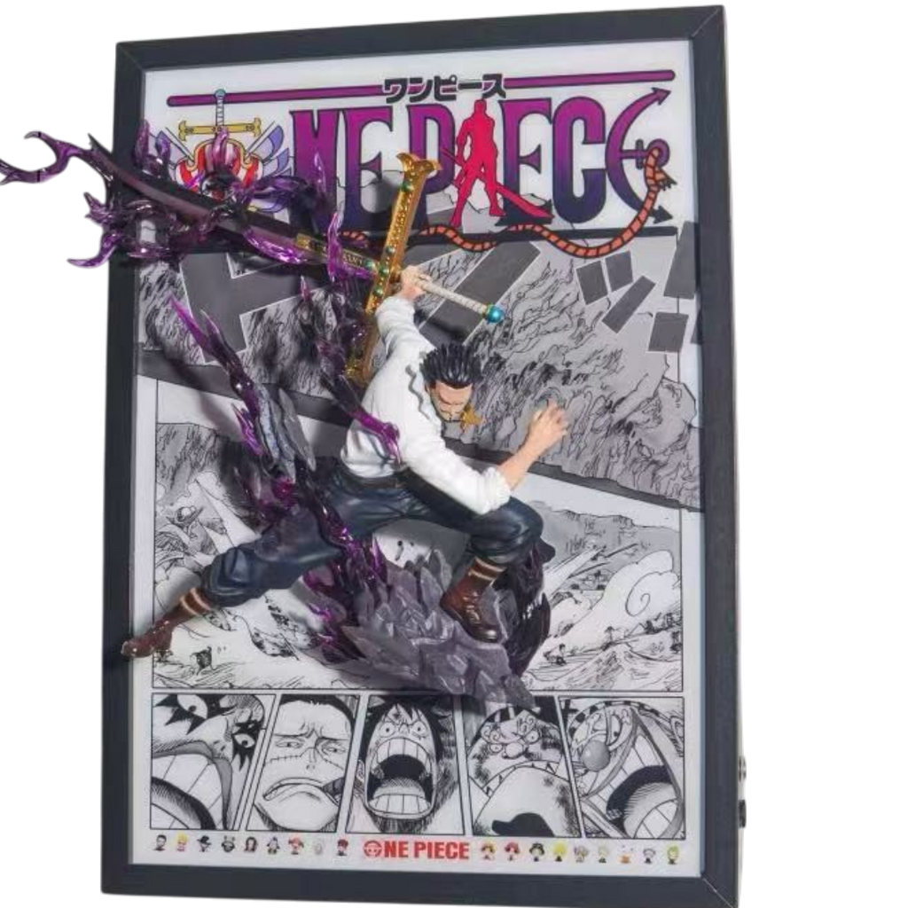 One Piece Dracule Mihawk 3D LED Display Frame with Statue