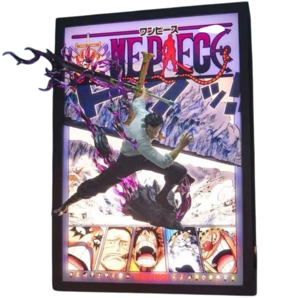 One Piece Dracule Mihawk 3D LED Display Frame with Statue