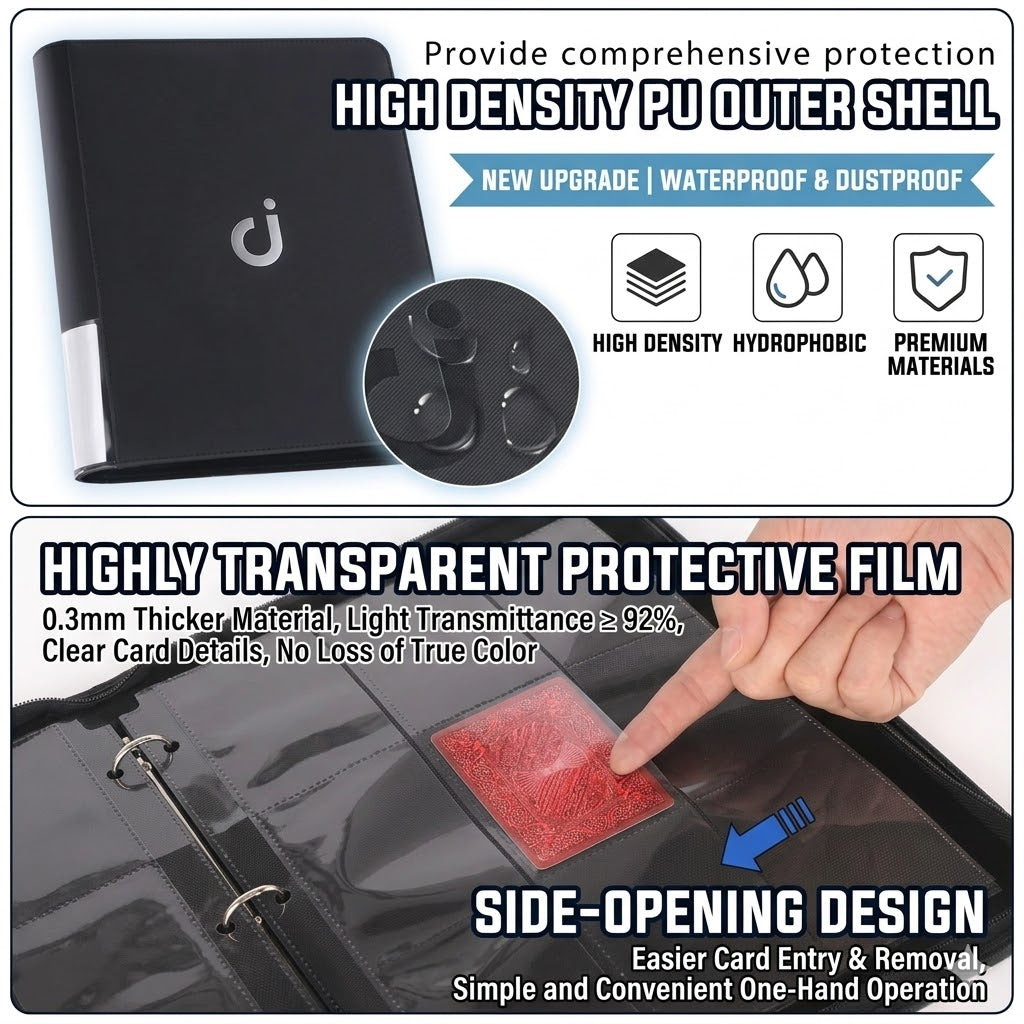 Premium 9-Pocket Trading Card Binder – 288/360, Water-Resistant PU Leather