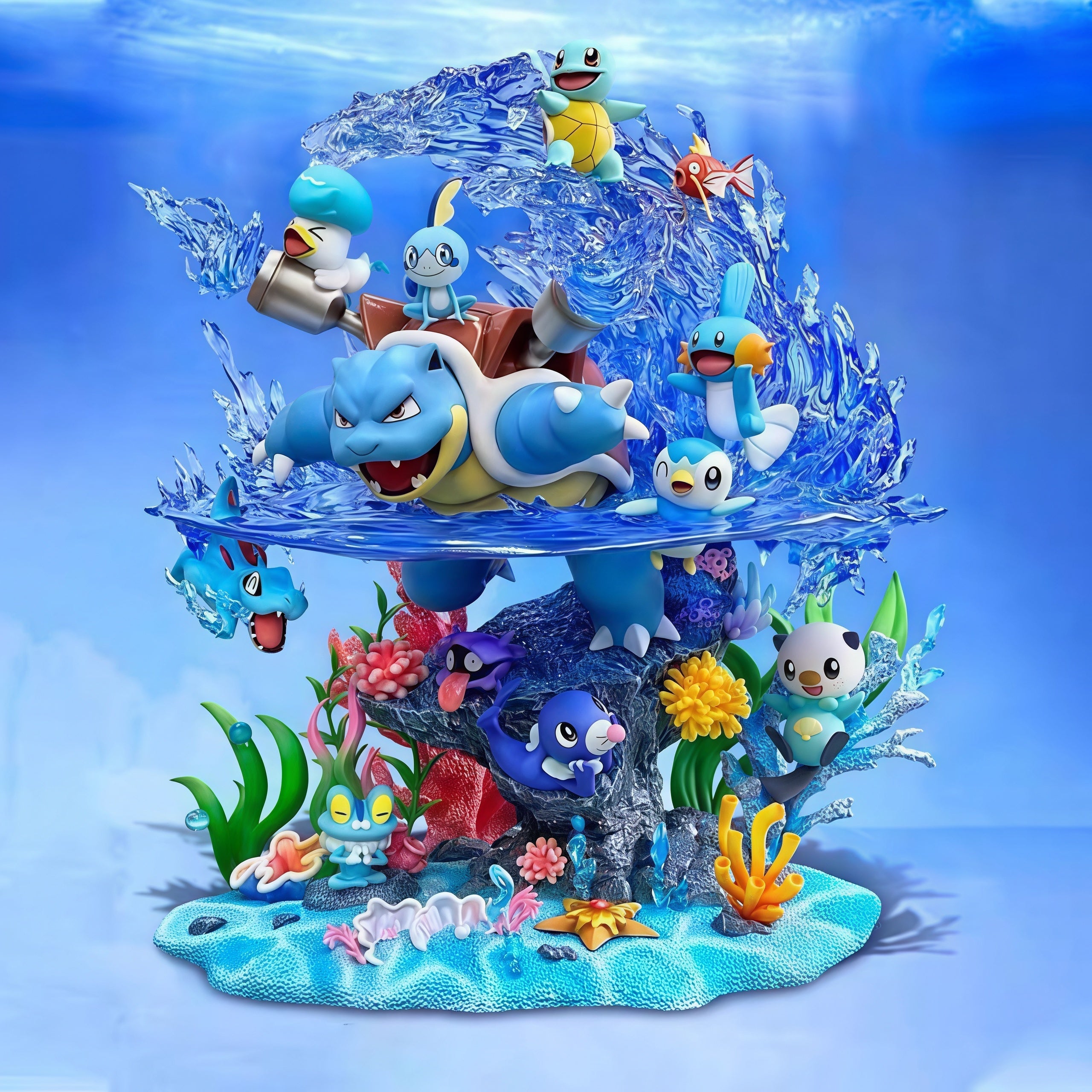 Pokémon-BLASTOISE & WATER STARTERS CORAL REEF GK DIORAMA STATUE