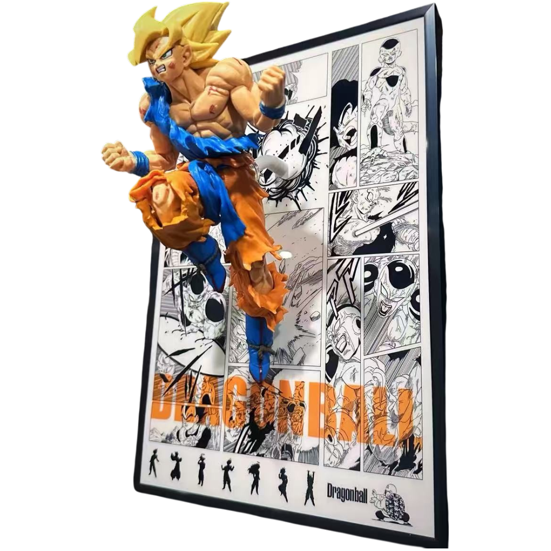 DRAGON BALL - Super Saiyan Goku Battle-Damaged 3D Manga Frame with Statue
