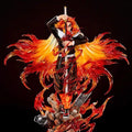 DEMON SLAYER Kyojuro Rengoku Flame Hashira 30 cm GK diorama statue with Nichirin blade, massive translucent flame effects and detailed Mugen Train debris base.