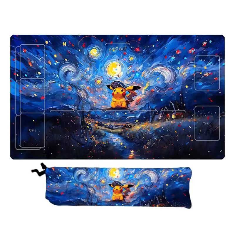 Large play pad with a Starry Night inspired design featuring Pikachu, accompanied by a smaller play pad with the same design.