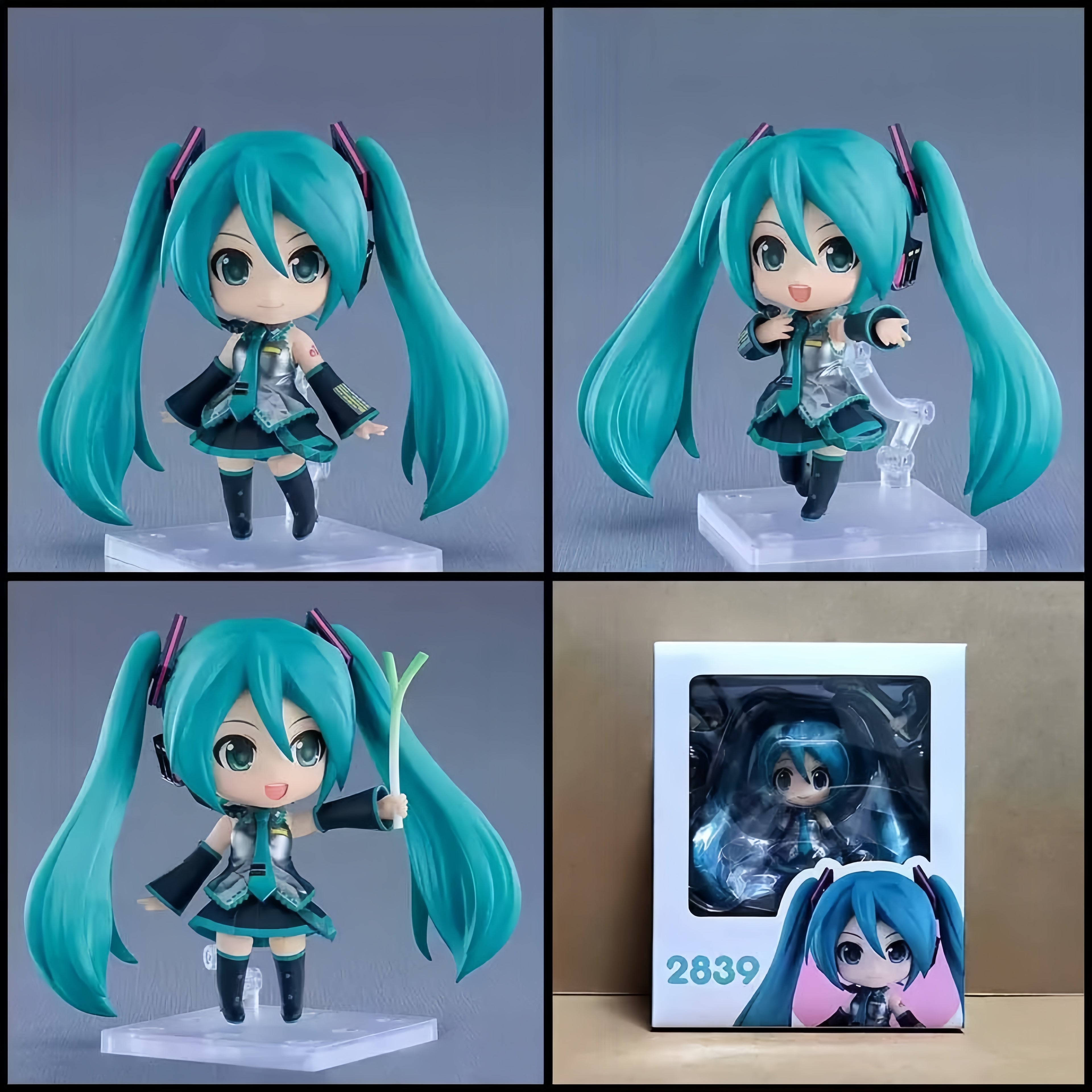 Hatsune Miku Classic Version chibi action figure – 10 cm PVC anime figure with turquoise twin-tails, classic outfit, spring onion accessory and interchangeable parts.