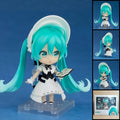 Hatsune Miku maid version chibi action figure – 10 cm PVC anime figure with turquoise twin-tails, black-and-white maid outfit, white bonnet and book accessory.