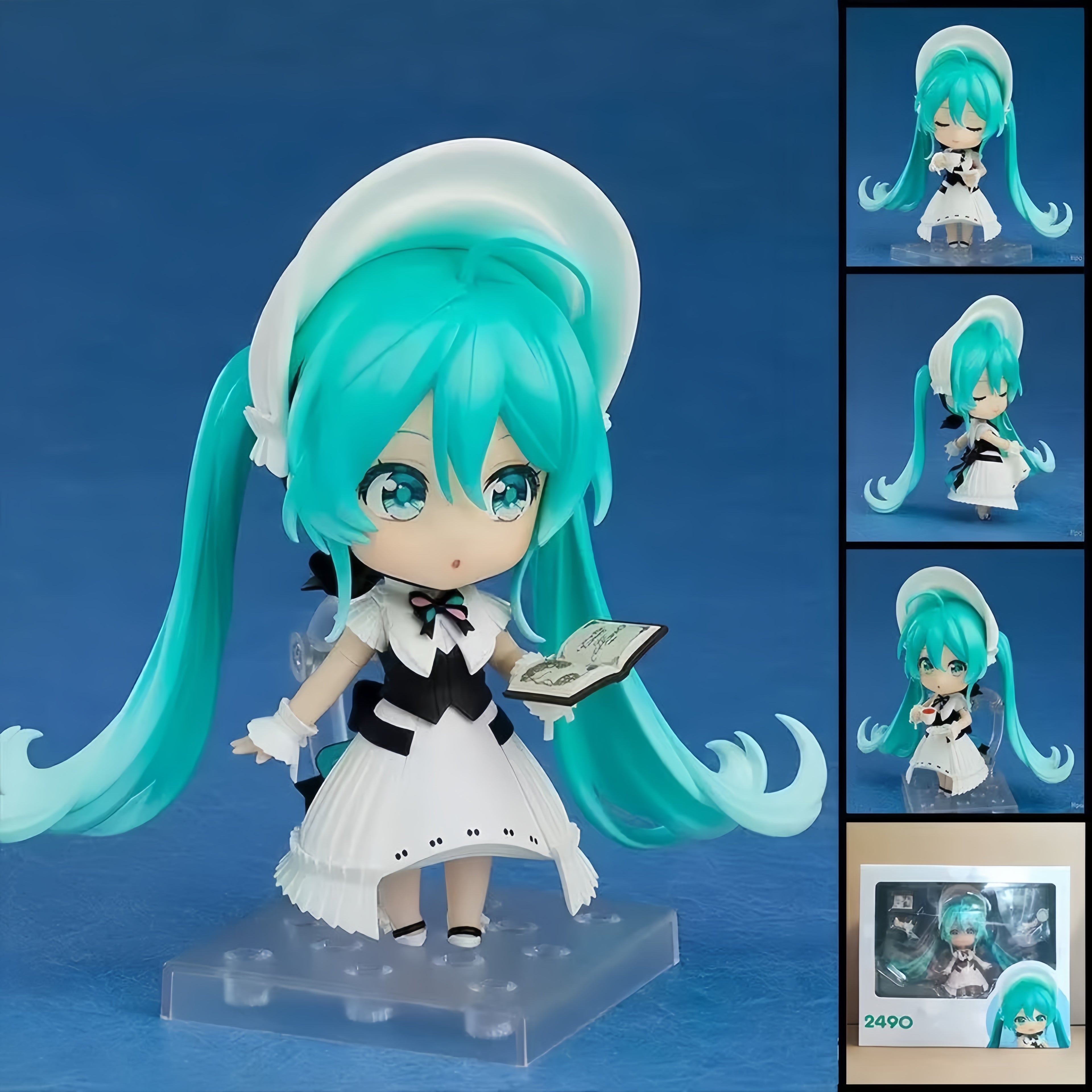 Hatsune Miku maid version chibi action figure – 10 cm PVC anime figure with turquoise twin-tails, black-and-white maid outfit, white bonnet and book accessory.
