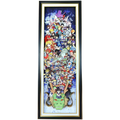 Panoramic Japanese anime character collage wall art in a black and gold display frame
