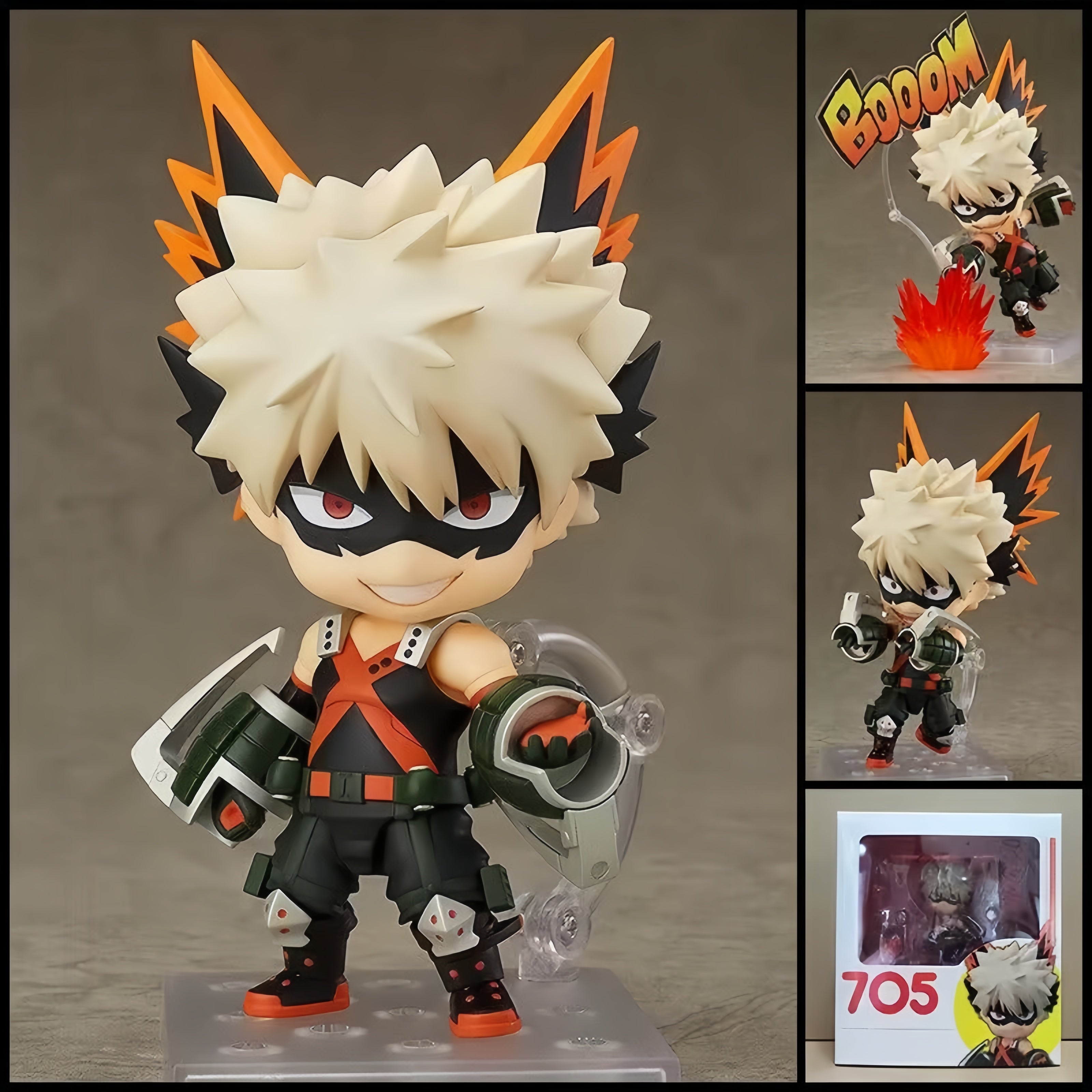 MY HERO ACADEMIA Katsuki Bakugo chibi action figure – 10 cm PVC anime figure with grenade gauntlets, explosion effect parts and interchangeable poses.