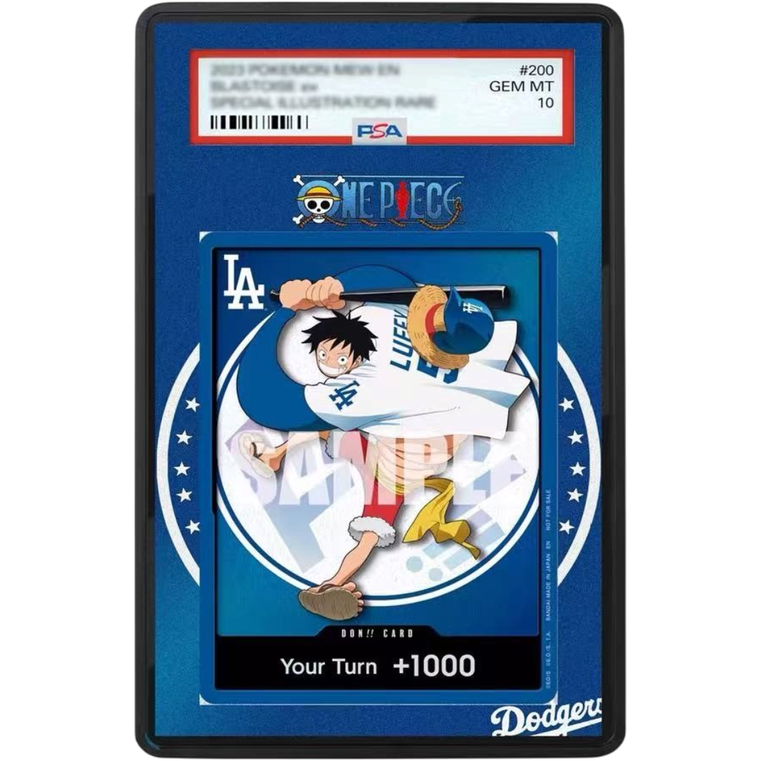 ONE PIECE Los Angeles Dodgers One Piece Night Promo Extended Art PSA graded card display case with metal magnetic construction, tempered glass and UV-resistant protection.