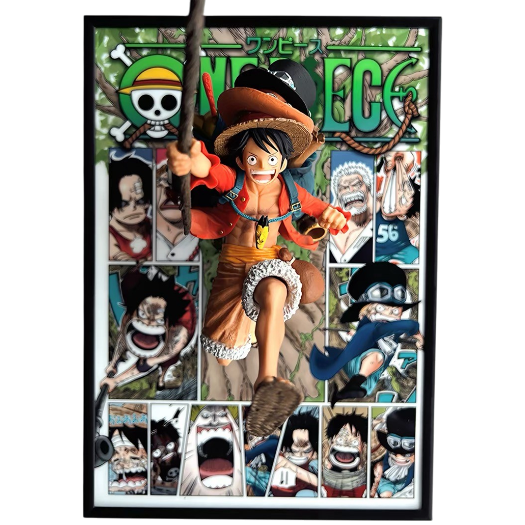 ONE PIECE Monkey D. Luffy 3D layer frame in 21 × 30 cm with manga-inspired background, black frame and dynamic pop-out anime display design.
