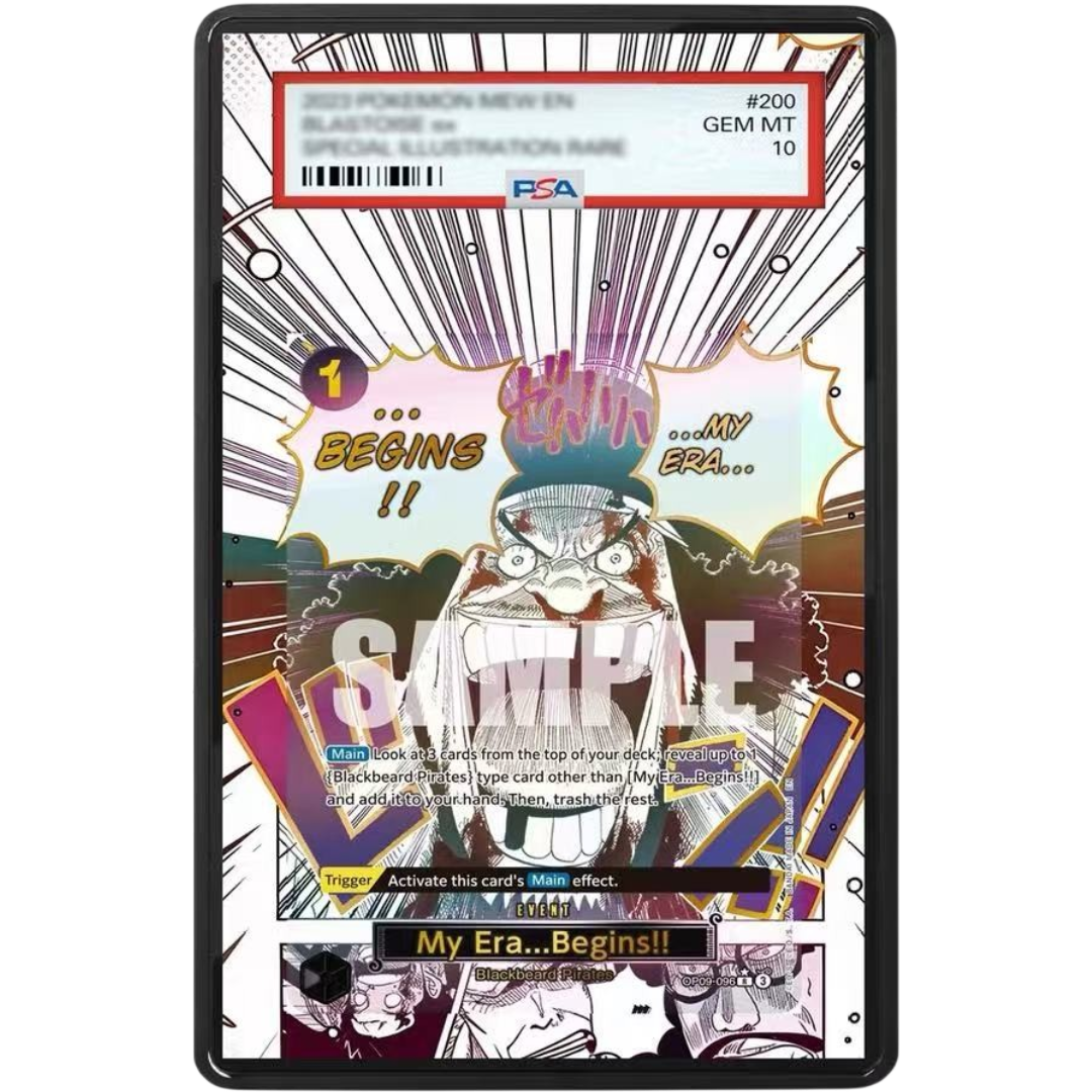 ONE PIECE My Era Begins OP09-096 Extended Art PSA graded card display case with metal magnetic construction, tempered glass and UV-resistant protection.