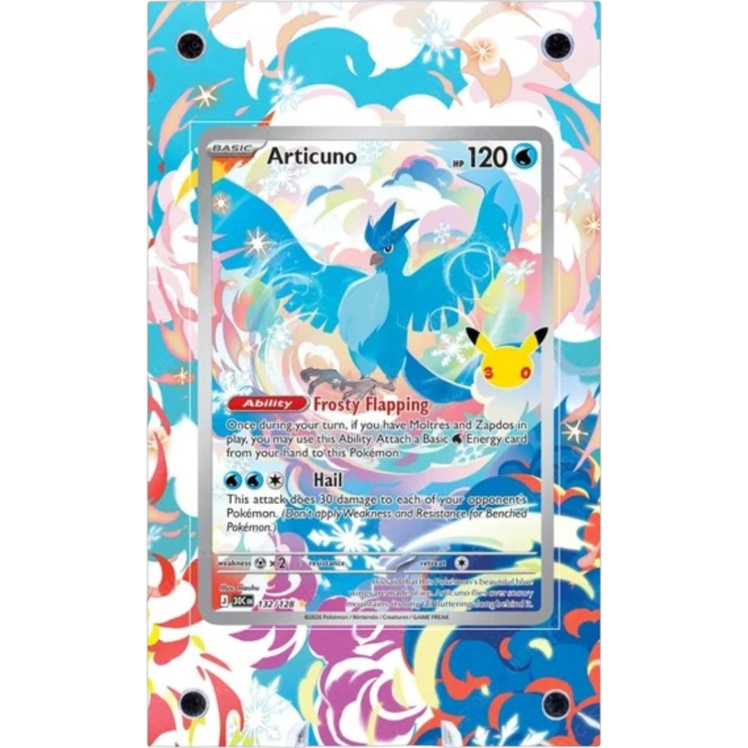 POKÉMON Articuno 132/128 Extended Art PSA graded card display case with metal magnetic construction, tempered glass and UV-resistant protection.