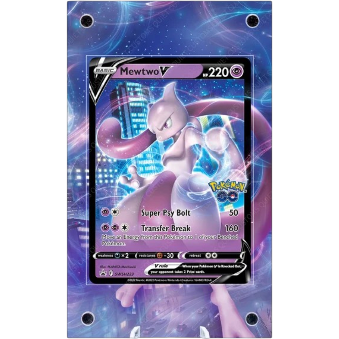 POKÉMON Mewtwo V SWSH223 Promo Extended Art PSA graded card display case with metal magnetic construction, tempered glass and UV-resistant protection.