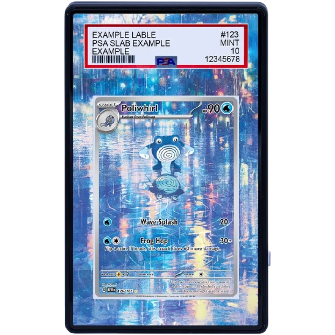 POLIWHIRL 176/165 Pokémon 151 Extended Art panel for a premium graded card display case.