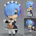 RE:ZERO Rem chibi action figure – 10 cm PVC anime figure with blue hair, maid outfit, morning star weapon and interchangeable display parts.